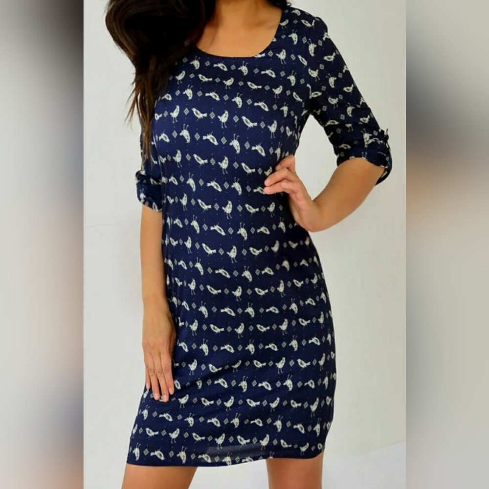 Lily Rose Navy Blue Bird Print Dress Size XS